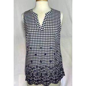 Izod sleeveless summer Women's cotton Medium Preppy Embroidery Gingham Lace
